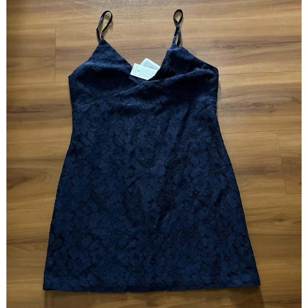 Womens NWT OBEY Domino Lace‎ Lined Navy Strappy Mini Dress